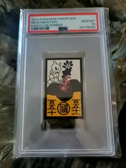 PSA 10 2013 POKEMON HANAFUDA KANTO MEWTWO/MEW DECEMBER CARD - Image 1
