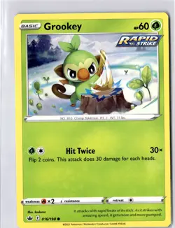 Grookey 016/198 Chilling Reign Regular Common Pokemon Card NM Rapid Strike - Image 1