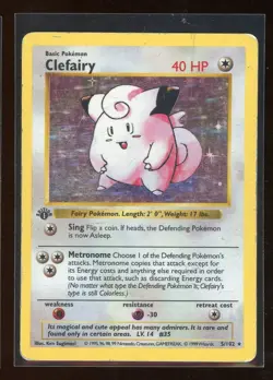 1999 Pokemon 1ST EDITION Game Base Set Clefairy 5/102 Holo Foil Shadowless WOTC - Image 1