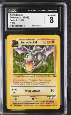 CGC 8 Aerodactyl 1999 Fossil 1/62 Holo Pokemon Card psa - Image 1