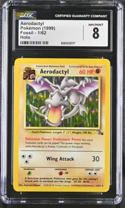 CGC 8 Aerodactyl 1999 Fossil 1/62 Holo Pokemon Card psa - Image 1