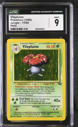 CGC 9 MINT Vileplume 1999 Jungle 15/64 Holo Pokemon Card psa - Image 1