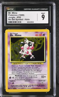 CGC 9 MINT Mr. Mime 1999 Jungle Holo 6/64 No Set Symbol Pokemon Card psa - Image 1