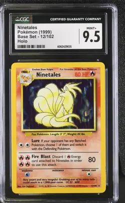 CGC 9.5 MINT+ Ninetales 1999 Base Set 12/102 Holo Pokemon Card psa - Image 1