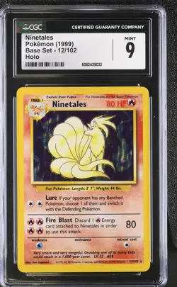 CGC 9 MINT Ninetales 1999 Base Set 12/102 Holo Pokemon Card psa - Image 1
