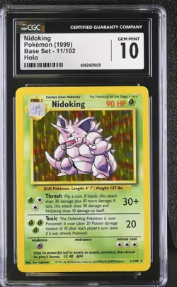 CGC 10 GEM MINT Nidoking 1999 Base Set 11/102 Holo Pokemon Card - Image 1