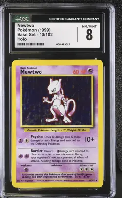CGC 8 Mewtwo 1999 Base Set 10/102 Holo Pokemon Card psa - Image 1