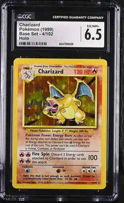 CGC 6.5 Charizard 1999 Base Set 4/102 Holo Pokemon Card - Image 1