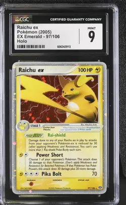 CGC 9 MINT Raichu ex 2005 EX Emerald 97/106 Holo SWIRL Pokemon Card psa - Image 1