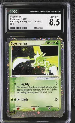 CGC 8.5 Scyther ex 2003 EX Ruby & Sapphire 102/109 Holo SWIRL Pokemon Card psa - Image 1