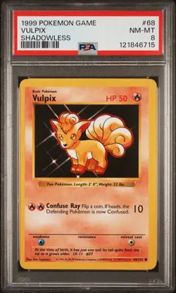 1999 Pokemon Game Shadowless # 68 Vulpix PSA 8 Card NM-MINT BASE SET Free Ship! - Image 1