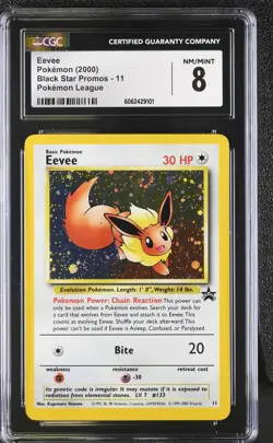 CGC 8 Eevee 2000 Black Star Promo 11 Holo SWIRL Pokemon Card psa - Image 1