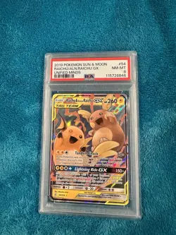 2019 Pokemon Sun & Moon Raichu Alolan Raichu GX #54/236 Unified Minds PSA 8 - Image 1