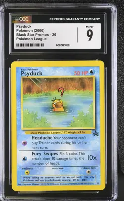 CGC 9 MINT Psyduck 2000 Black Star Promos 20 Pokemon League Pokemon Card psa - Image 1