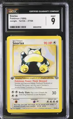 CGC 9 MINT Snorlax 1999 Jungle 1st Edition 27/64 Pokemon Card psa - Image 1
