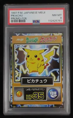PSA 8 Pokemon Card Pikachu Foil Japanese Meiji Get Card Promo 1997 - Image 1