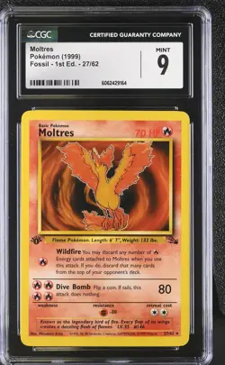 CGC 9 MINT Moltres 1999 Fossil 1st Edition 27/62 Pokemon Card psa - Image 1