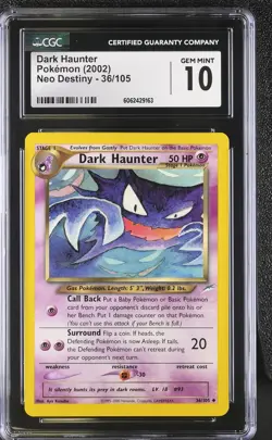 CGC 10 GEM MINT Dark Haunter 2002 Neo Destiny 36/105 Pokemon Card psa - Image 1