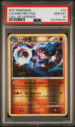 2011 POKEMON CALL OF LEGENDS #14 LUCARIO-REVERSE FOIL PSA 10 - Image 1