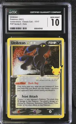 CGC 10 GEM MINT Umbreon Gold Star 2021 Celebrations 17/17 POP Series 5 Pokemon - Image 1