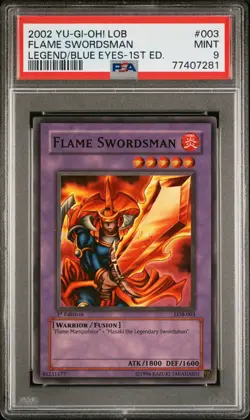 Flame Swordsman Yugioh 2002 LOB-003 Super Rare 1st Edition Glossy PSA 9 - Image 1