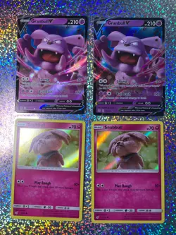 Pokemon TCG: 057/172 Granbull V (x2); Detective Pikachu Holo 15/18 Snubull (x2) - Image 1