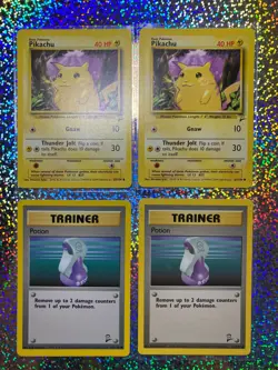2000 Pokemon TCG Base Set 2 Regular: 87/130 Pikachu (x2); 122/130 Potion (x2) - Image 1