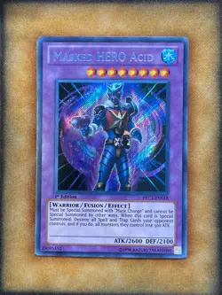 Yugioh Masked HERO Acid PRC1-EN018 Secret Rare 1st Ed LP - Image 1