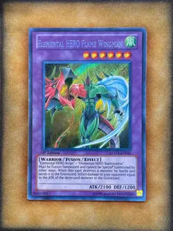 Yugioh Elemental HERO Flame Wingman LCGX-EN045 Secret Rare 1st Ed NM - Image 1