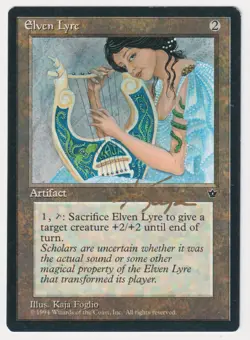 Gold Signed Elven Lyre LP Fallen Empires Artist Kaja Foglio MTG Reserved List! - Image 1