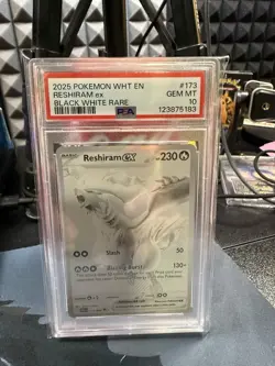 2025 POKEMON WHT EN-WHITE FLARE BLACK WHITE RARE #173 RESHIRAM EX PSA 10 - Image 1