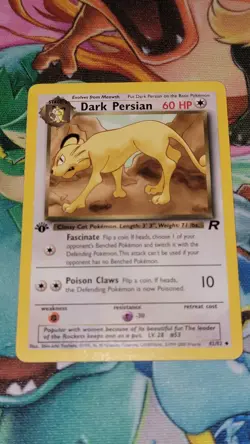 1st Edition Dark Persian 42/82 Regular Team Rocket Pokemon Card Vintage LP - Image 1