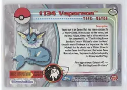Vaporeon Silver Foil Topps Pokemon TV Animation Edition Series 3 #134 2000 - Image 2