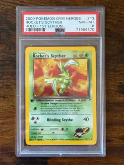 2000 Pokemon Gym Heroes Rocket's Scyther 1st Edition Holo 13/132 PSA 8 NM-MT - Image 1