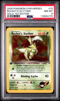 2000 Pokemon Gym Heroes Rocket's Scyther 1st Edition Holo 13/132 PSA 8 NM-MT - Image 1