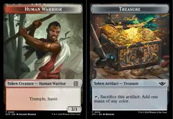 1x Human Warrior (3) // Treasure (18) Token - Foil MTG Outlaws of Thunder Juncti - Image 1