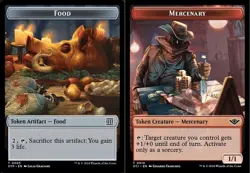 1x Food (5) // Mercenary (10) Token - Foil MTG Outlaws of Thunder Junction: Brea - Image 1