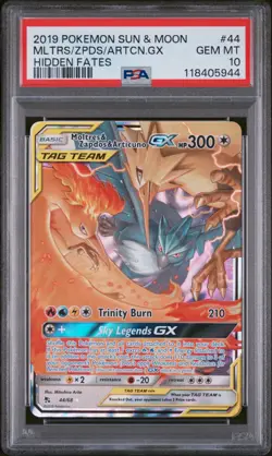 PSA 10 Moltres & Zapdos & Articuno GX Tag Team 44/68 Pokemon Card - Gem Mint - Image 1