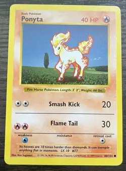 Ponyta 060/102 Pokemon TCG WOTC Base Set (Shadowless) Regular LP - Image 1