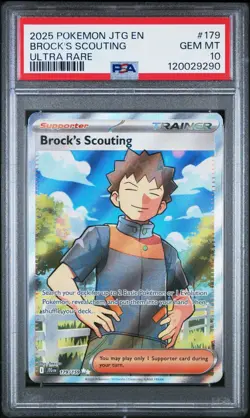 2025 POKEMON JTG EN-JOURNEY TOGETHER #179 BROCK'S SCOUTING ULTRA RARE PSA 10 - Image 1