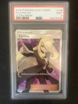 Pokemon TCG 2018 Sun & Moon Cynthia Ultra Prism 148/156 PSA 9 Mint - Image 1