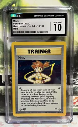 CGC 10 GEM MINT Misty Gym Heroes 1st Edition 18/132 Holo Pokemon Card - Image 1