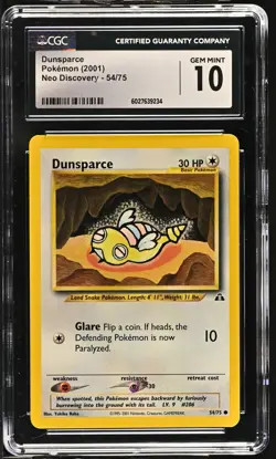 2001 Pokemon Neo Discovery Dunsparce CGC 10 54/75 - Image 1