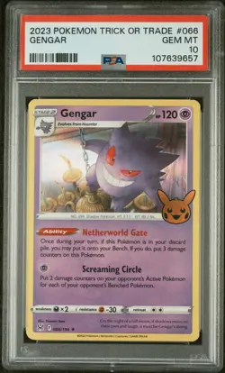 2023 POKEMON TCG TRICK OR TRADE #066 GENGAR PSA 10 Mint Graded Card Stamped - Image 1