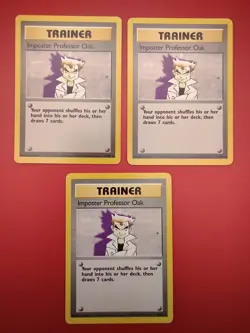 Pokemon 3X Imposter Professor Oak LP 73/102 Base Set Rare Cards TCG - Image 1