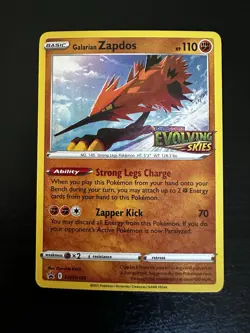 Pokemon Galarian Zapdos SWSH124 Evolving Skies Prerelease Black Star Promo NM - Image 1