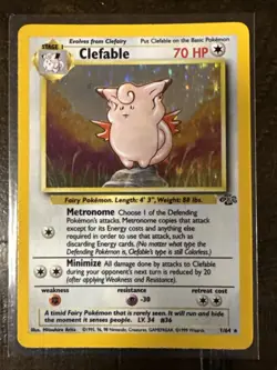 Pokemon TCG English NM Clefable 1/64 Jungle Holo Rare Vintage WOTC Card - Image 1