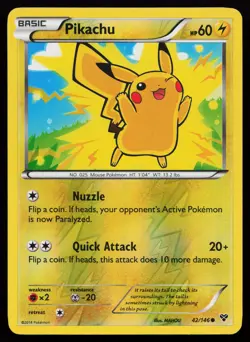 Pikachu 42/146 Common XY Base Set Reverse Holo Pokemon Card - Image 1