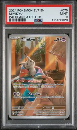 2024 POKEMON SVP EN-SV PALDEAN FATES ETB PROMO #075 MIMIKYU PSA 9 - Image 1