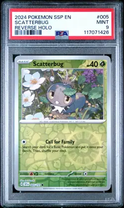 2024 POKEMON SSP EN-SURGING SPARKS REVERSE HOLO #005 SCATTERBUG PSA 9 - Image 1